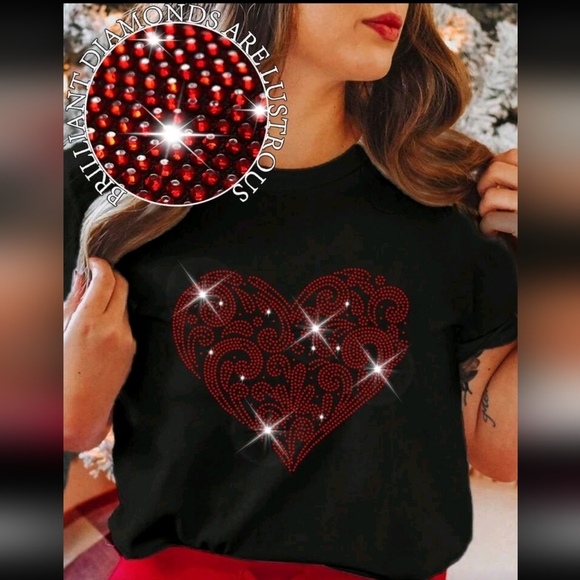 Tops - Black T-Shirt with Red Heart Design